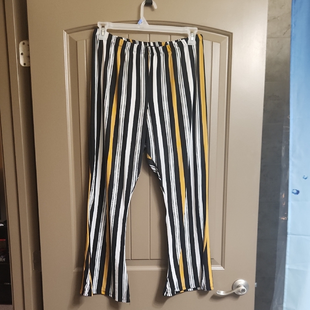 Rainbow Black, White, and Yellow Striped Pants